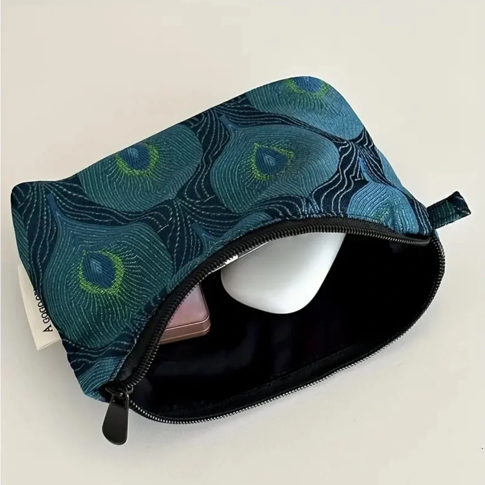 Blue Peacock Feather Makeup Bag - Picture 2 of 3